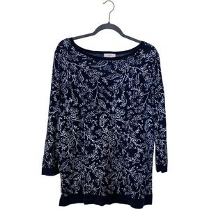 LOFT Outlet Black and White Patterned Sweater. 3/4 Sleeves. Size XL. 100% Cotton
